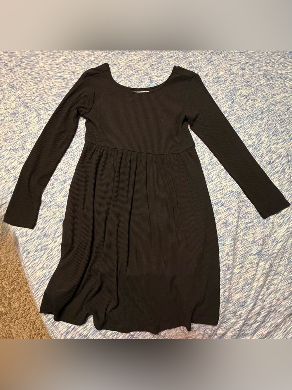 Girls' Long Sleeve Black Ribbed Dress